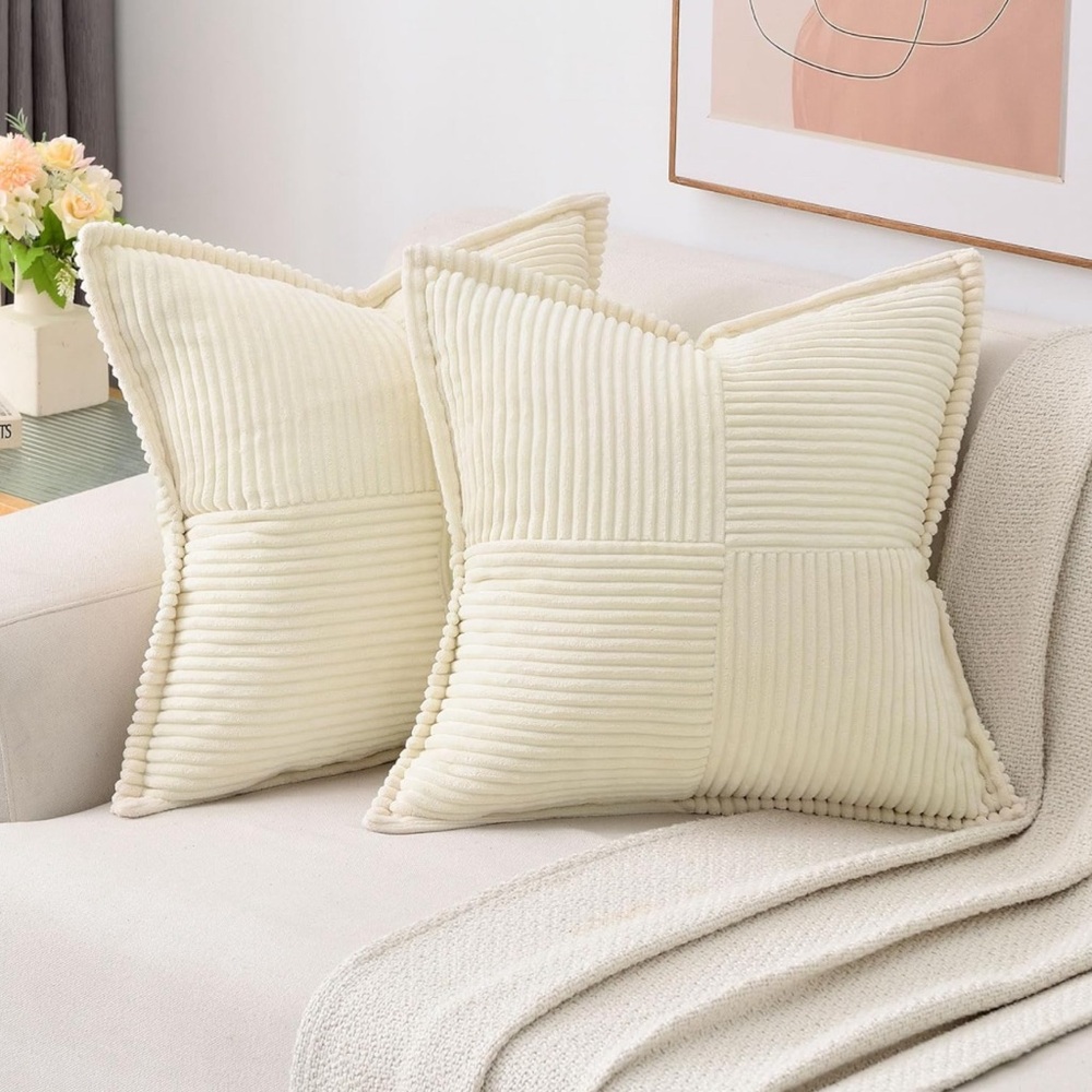 NWT HAUSSY Beige Throw Pillow Covers 20x20 Inch Set of 2